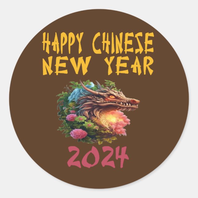 2024 New Chinese Year-Year Of Dragon 2024 Brown. Classic Round Sticker (Front)