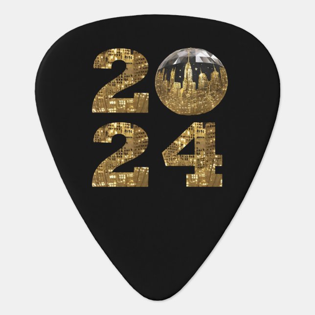 2024-New Year-Ball-NYC Gold- Guitar Pick (Front)