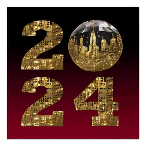 2024 New Year_Ball_NYC Gold  Red_ Poster