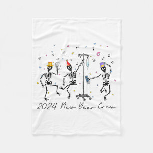 2024 New Year Crew Skeleton Dancing Funny Nurse Ic Fleece Blanket