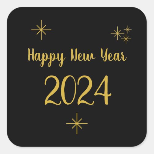 2024 New Year Elegant Gold Snowflakes Black  Square Sticker