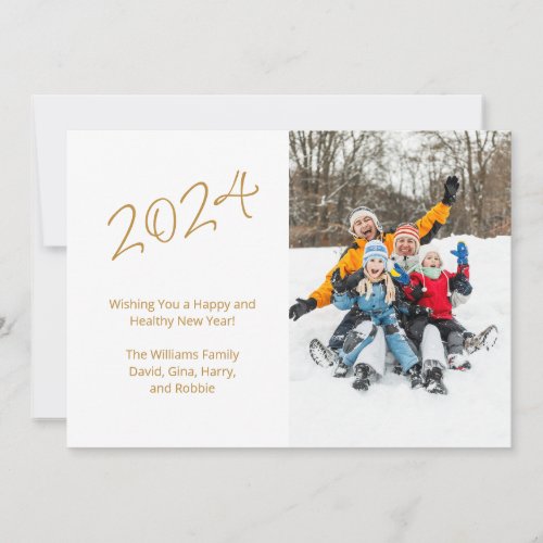 2024 New Year Family Photo Gold Typography Holiday Card