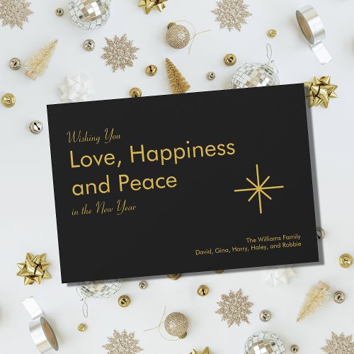 2024 New Year Modern Gold Black Love Peace Holiday Card