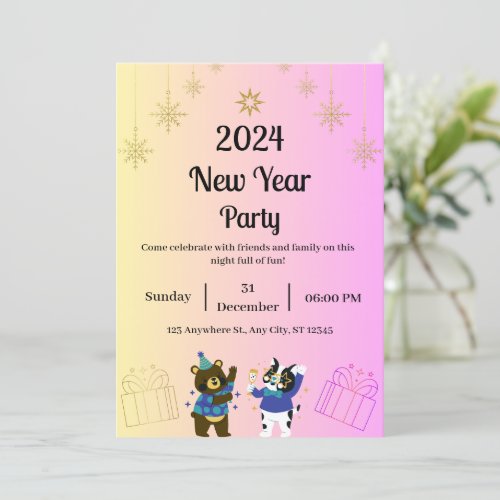 2024 New Year Party Customizable Invitation Card