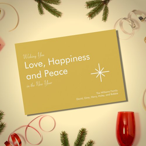 2024 New Year Retro Gold Love Peace Holiday Card