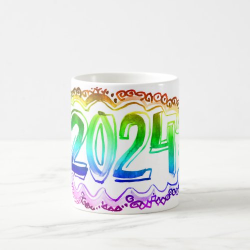 2024 new year watercolor number greeting coffee mug