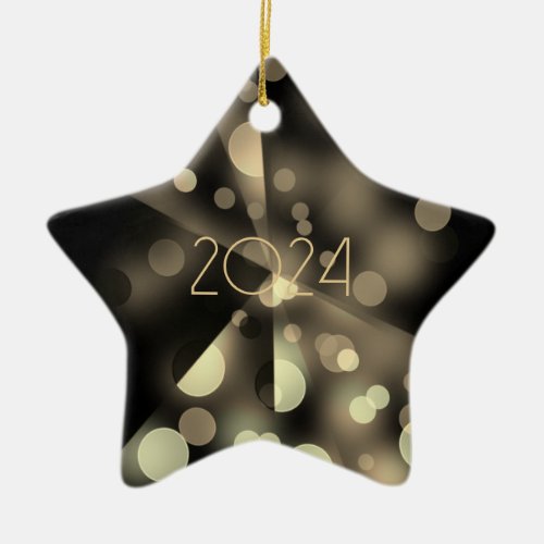2024 new year with golden bubbles ceramic ornament