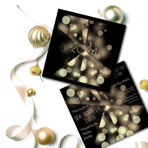 2024 new year with golden bubbles invitation