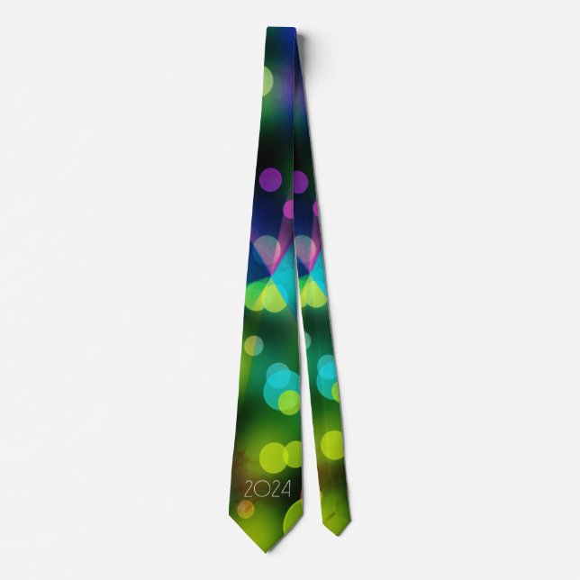 2024 new year with multicolor bubbles neck tie (Front)