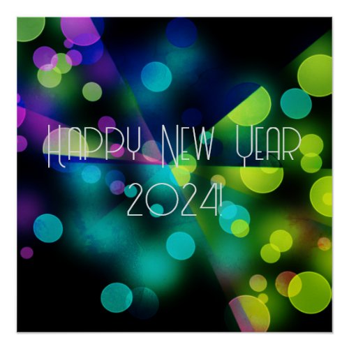 2024 new year with multicolor bubbles poster