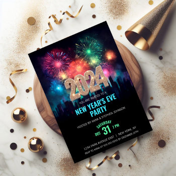 2024 New Year's Eve Elegant Fireworks Invitation by SocialiteDesigns at Zazzle