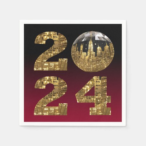 2024 New Years Eve Party_Ball_NYC Gold  Red Napkins