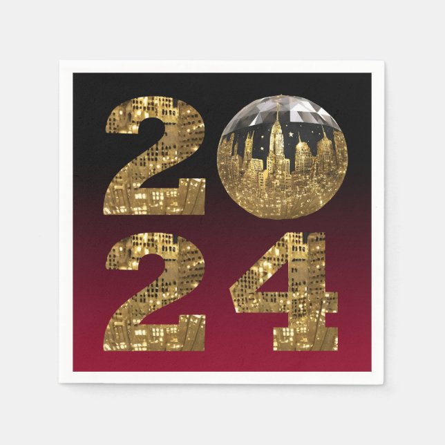 2024 New Years Eve Party-Ball-NYC Gold & Red Napkins (Front)