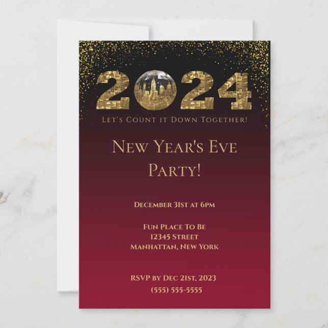 2024 New Year's Eve Party-Ball-NYC-Red Invitation (Front)