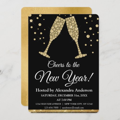 2024 New Years Eve Party Champagne Glasses Invitation