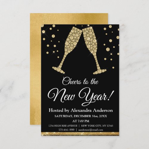 2024 New Years Eve Party Champagne Glasses Invitation
