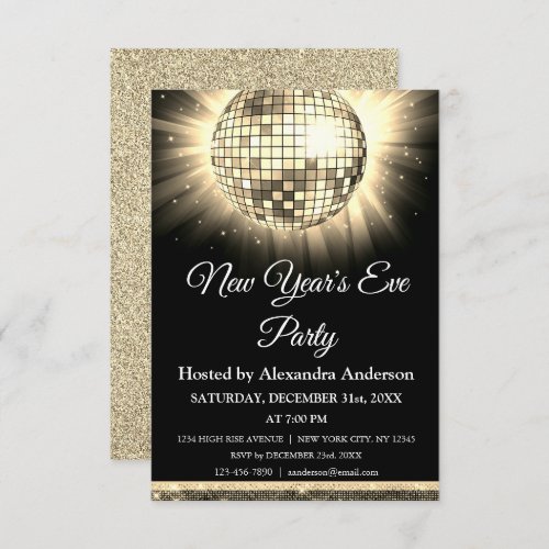 2024 New Years Eve Party Gold Disco Ball Invitation