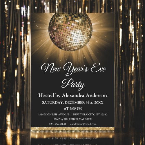2024 New Years Eve Party Gold Disco Ball Invitation