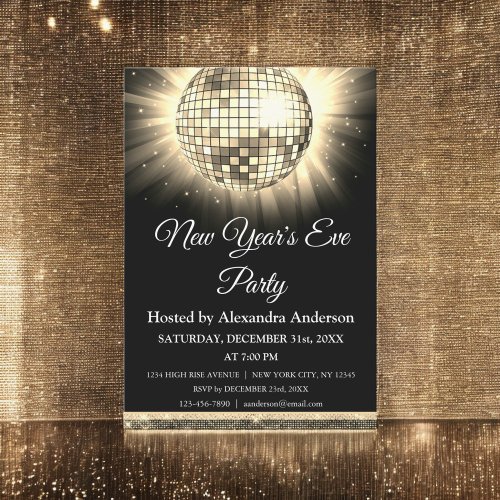 2024 New Years Eve Party Gold Disco Ball Invitation