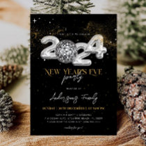 2024 New Year's Eve Party Gold Glitter Disco Ball Invitation