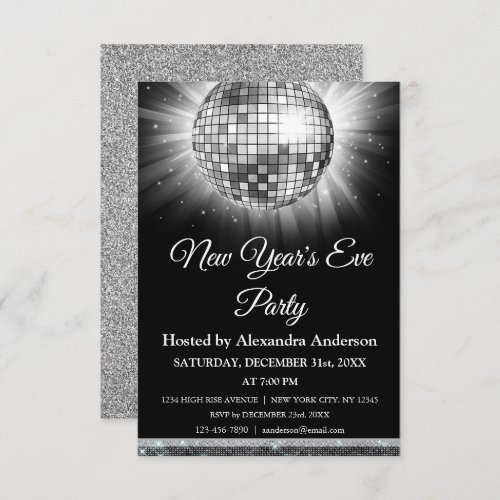 2024 New Years Eve Party Silver Disco Ball Invitation