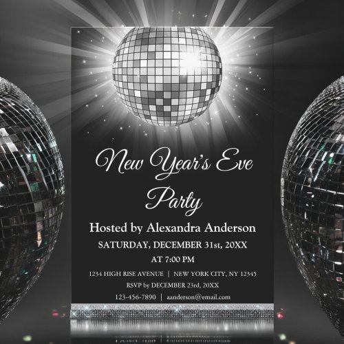 2024 New Years Eve Party Silver Disco Ball Invitation