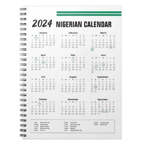 2024 Nigerian Calendar  Notebook