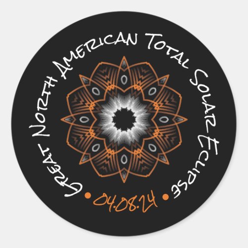 2024 North American Total Solar Eclipse Mandala Classic Round Sticker