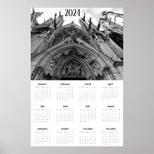 2024 Notre Dame de Paris France Calendar Poster