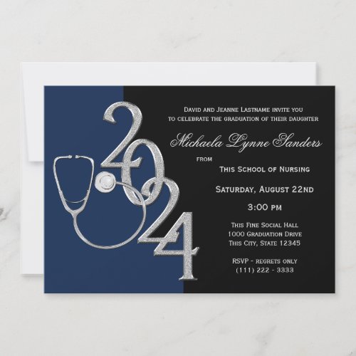 2024 Nursing Medical Field Graduation Blue Invitation