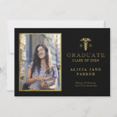2024 Nursing school graduation gold elegant photo Announcement (Front)