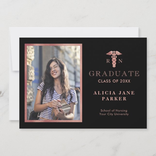 2024 Nursing school graduation rose gold photo Announcement (Front)