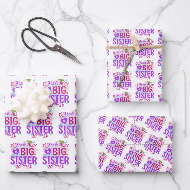 2024 Officially - O'Fishally a Big Sister Pun Wrapping Paper Sheets (Front)