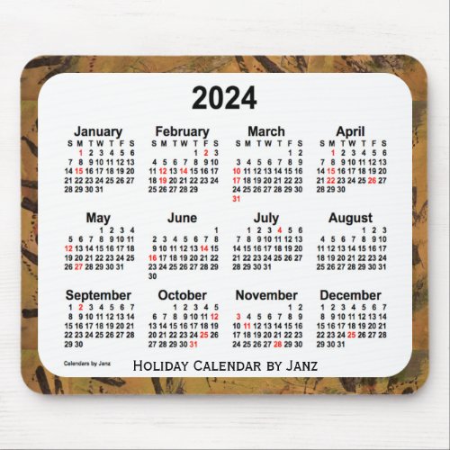 2024 Orange Holiday Art Calendar by Janz Mouse Pad