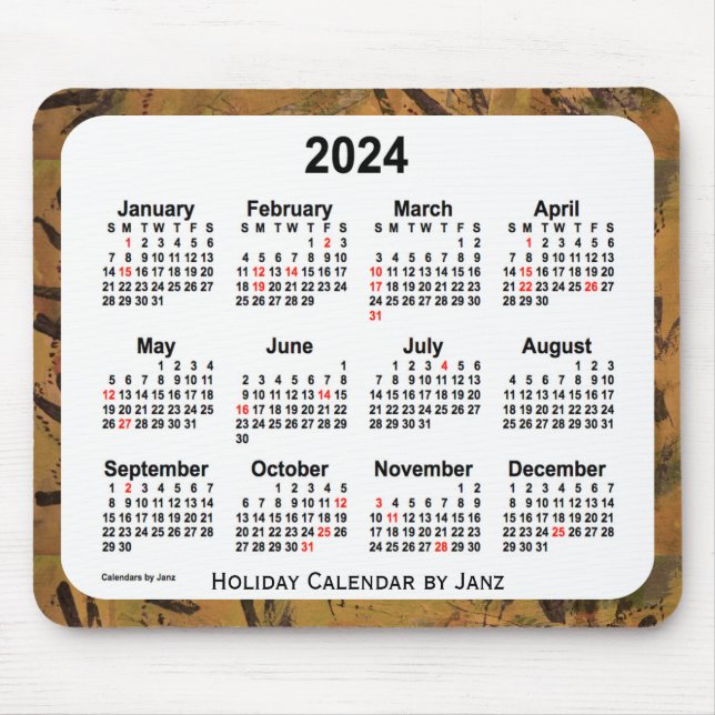 2024 Orange Holiday Art Calendar by Janz Mouse Pad (Front)