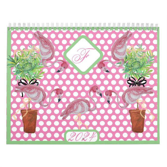 2024 Palm Pink Flamingo Flamingos Terra Cotta      Calendar (Cover)