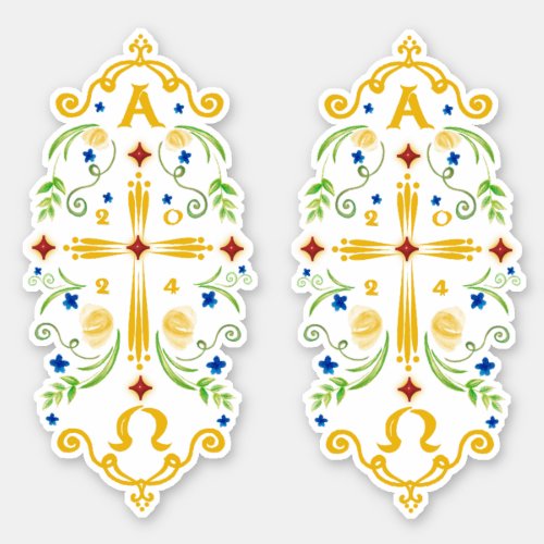 2024 Paschal Candle Blue Flowers Sticker