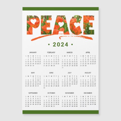 2024 Peace Floral Calendar Magnetic Card