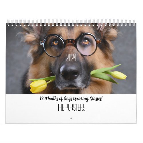 2024 Personalized 12 Months Dogs Wearing Glasses Calendar