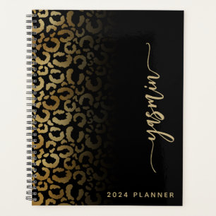 2024 Personalized Black Gold Leopard Spots Planner