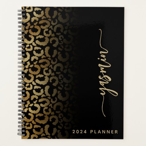 2024 Personalized Black Gold Leopard Spots Planner
