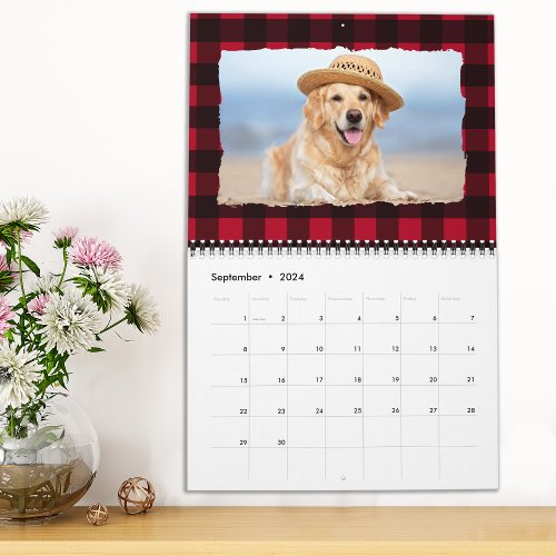 2024 Personalized Dog Pet Photos Red Buffalo Plaid Calendar
