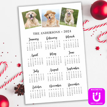 2024 Personalized Photo Pet Dog 12 Month Calendar  Magnetic Dry Erase Sheet by BlackDogArtJudy at Zazzle