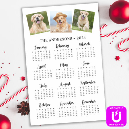 2024 Personalized Photo Pet Dog 12 Month Calendar  Magnetic Dry Erase 