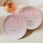 2024 Personalized Pink Glitter Drip Graduation Paper Plates<br><div class="desc">These chic, elegant graduation party paper plates feature a sparkly pink faux glitter drip border and pink ombre background. Personalize them with the graduate's name in rose pink handwriting script, with the word "Congratulations" above and the class year below in sans serif font. Ideal for high school or college graduation....</div>