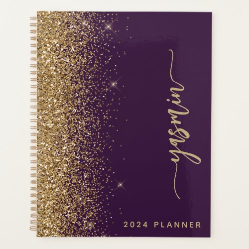 2024 Personalized Purple Gold Glitter Planner