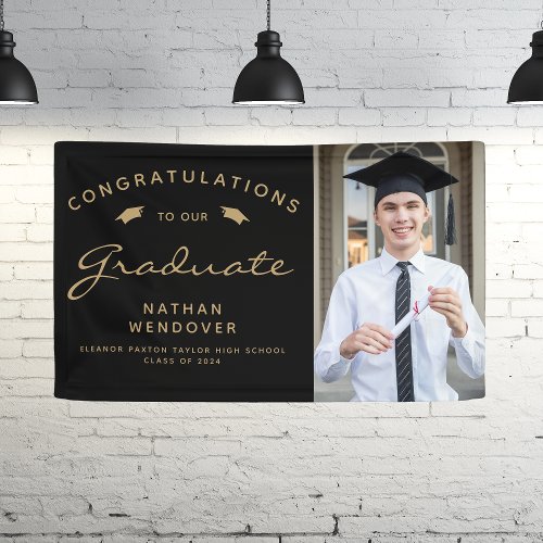 2024 Photo Black and Gold Graduation Banner