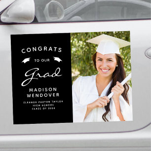 2024 Photo Black and White Graduation Car Magnet
