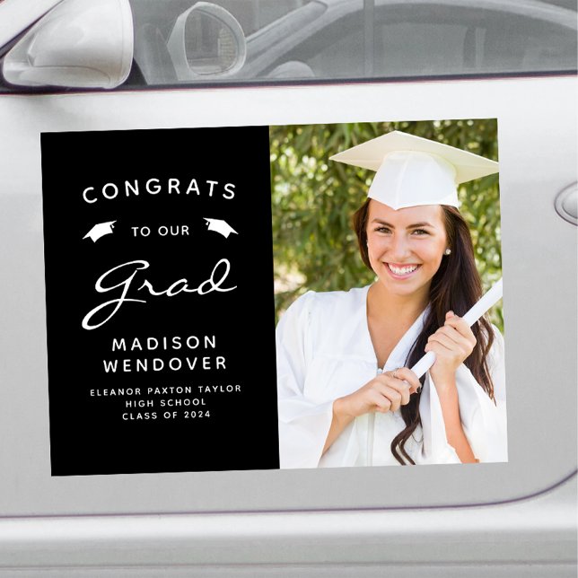 2024 Photo Black and White Graduation Car Magnet (Creator Uploaded)