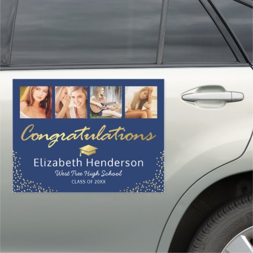 2024 Photo Blue Gold Graduation Car Magnet